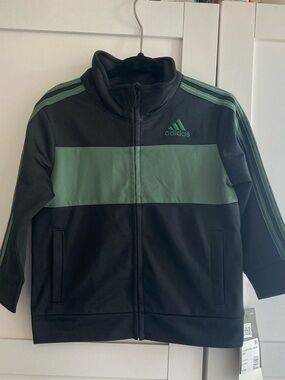 2/$20 adidas Kids Black and Green Zip-Up Track Jacket